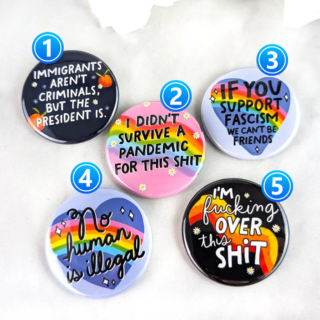 No Human Is Illegal Pinback Button, Anti Fascism Protest Pin, Social Justice Equality Badge