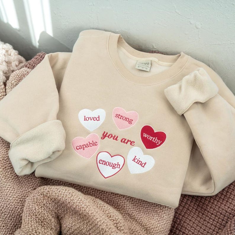Embroidered Valentine Heart Sweatshirt, Valentine's Day Gift