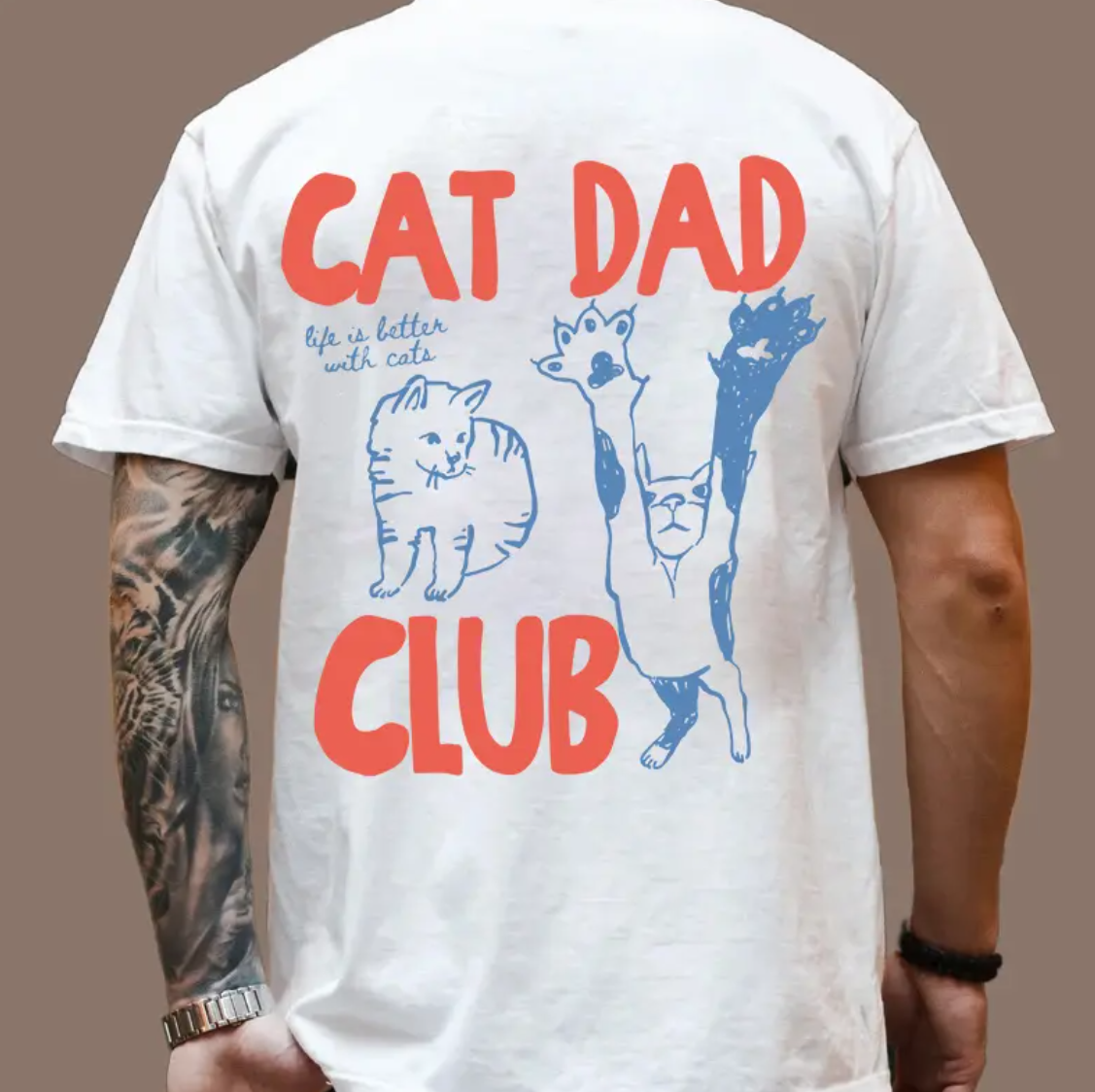 Cat Dad Club Shirt, Funny Cat Dad Tee With Large Back Design Graphic