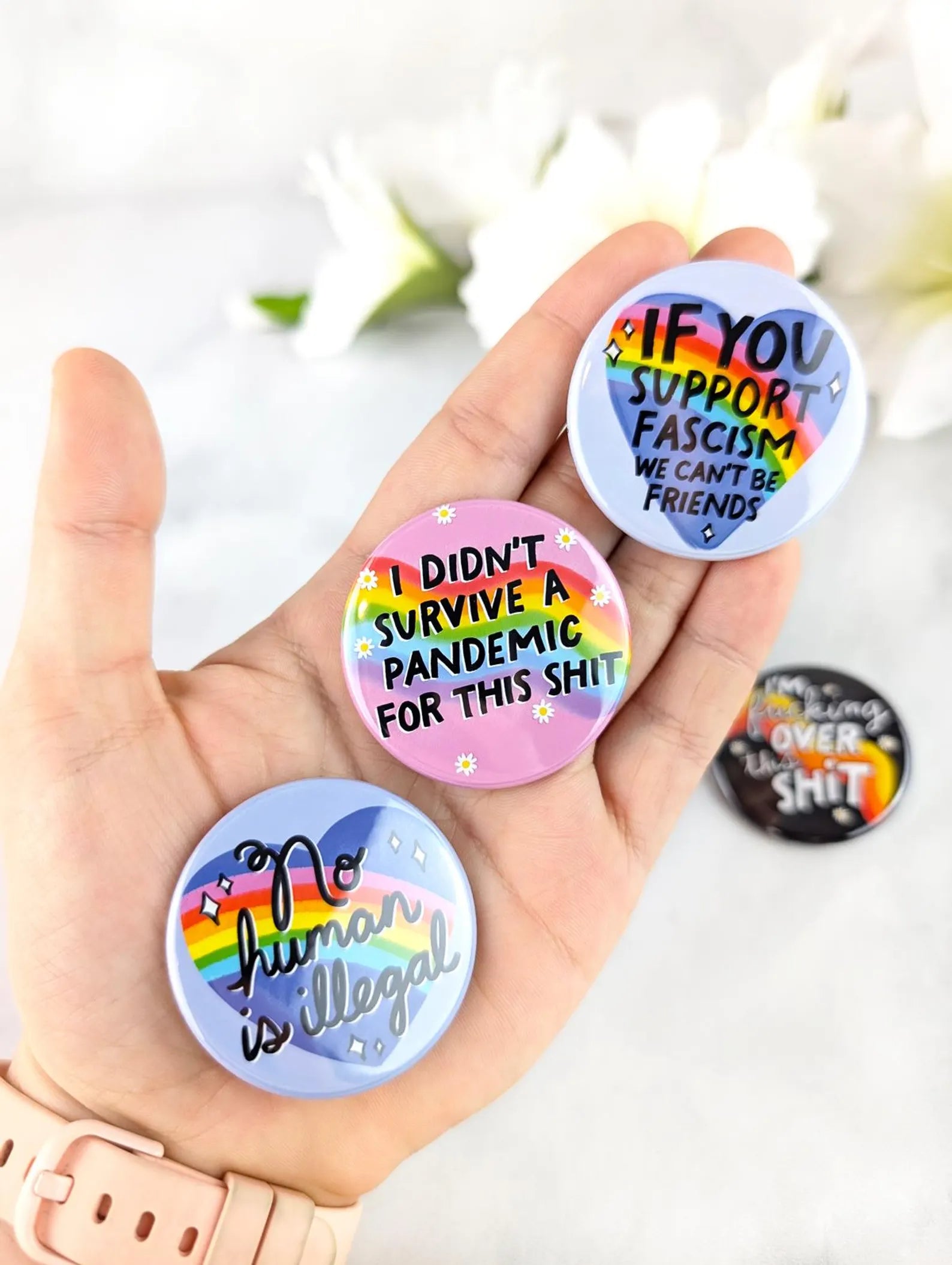 No Human Is Illegal Pinback Button, Anti Fascism Protest Pin, Social Justice Equality Badge