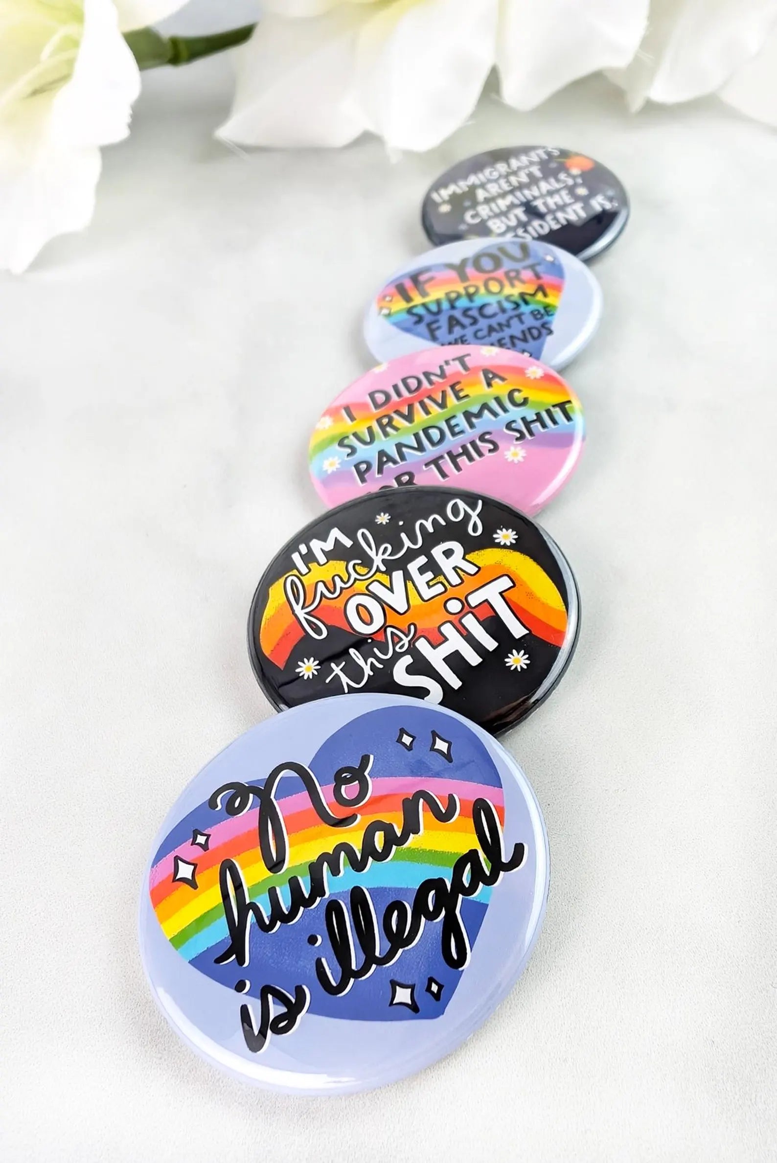 No Human Is Illegal Pinback Button, Anti Fascism Protest Pin, Social Justice Equality Badge