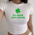 St. Patrick's Day Baby Tee, 100% Drunk, Beer Shirt, St Paddys Day Crop Top, Kiss Me Im Irish Y2K Style
