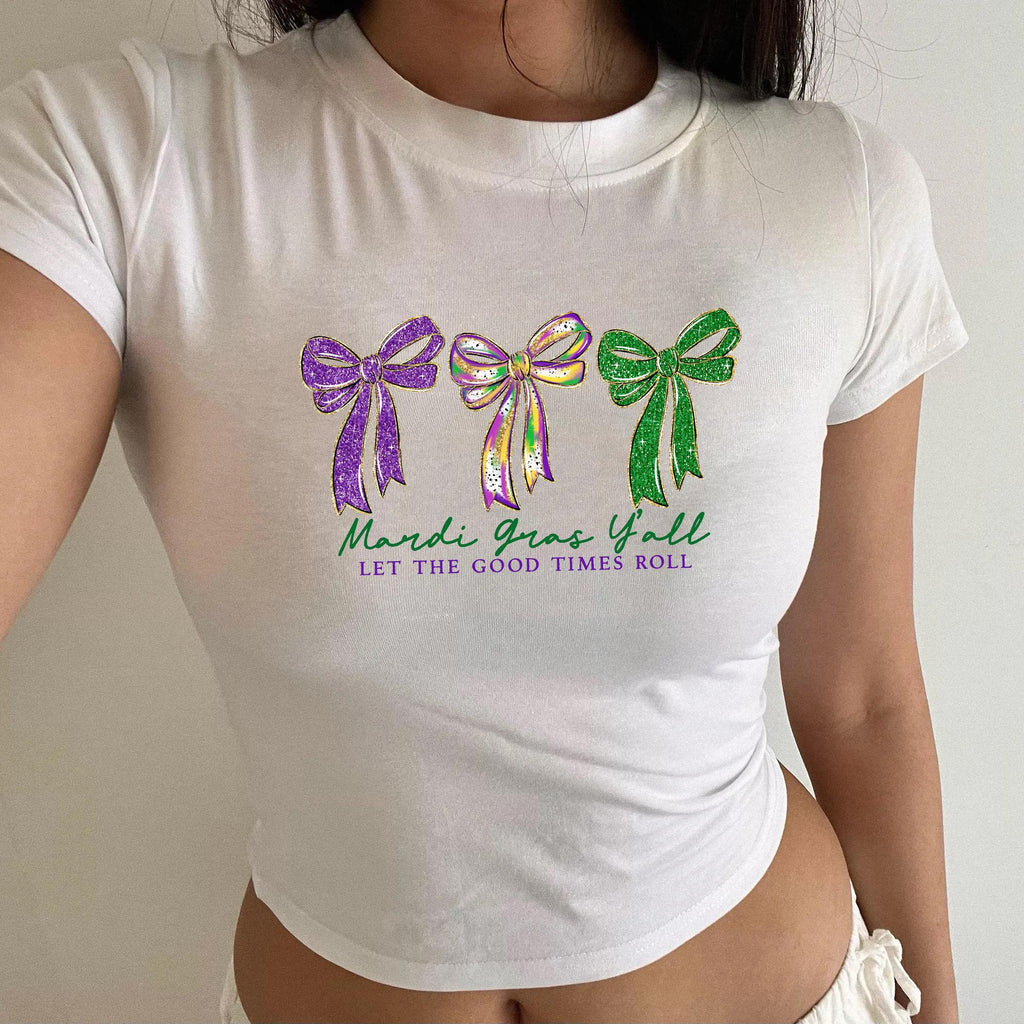 Preppy Mardi Gras Y’all Baby Tee, Fleur De Lis Coquette Crop Top, Louisiana Mardi Gras Tank