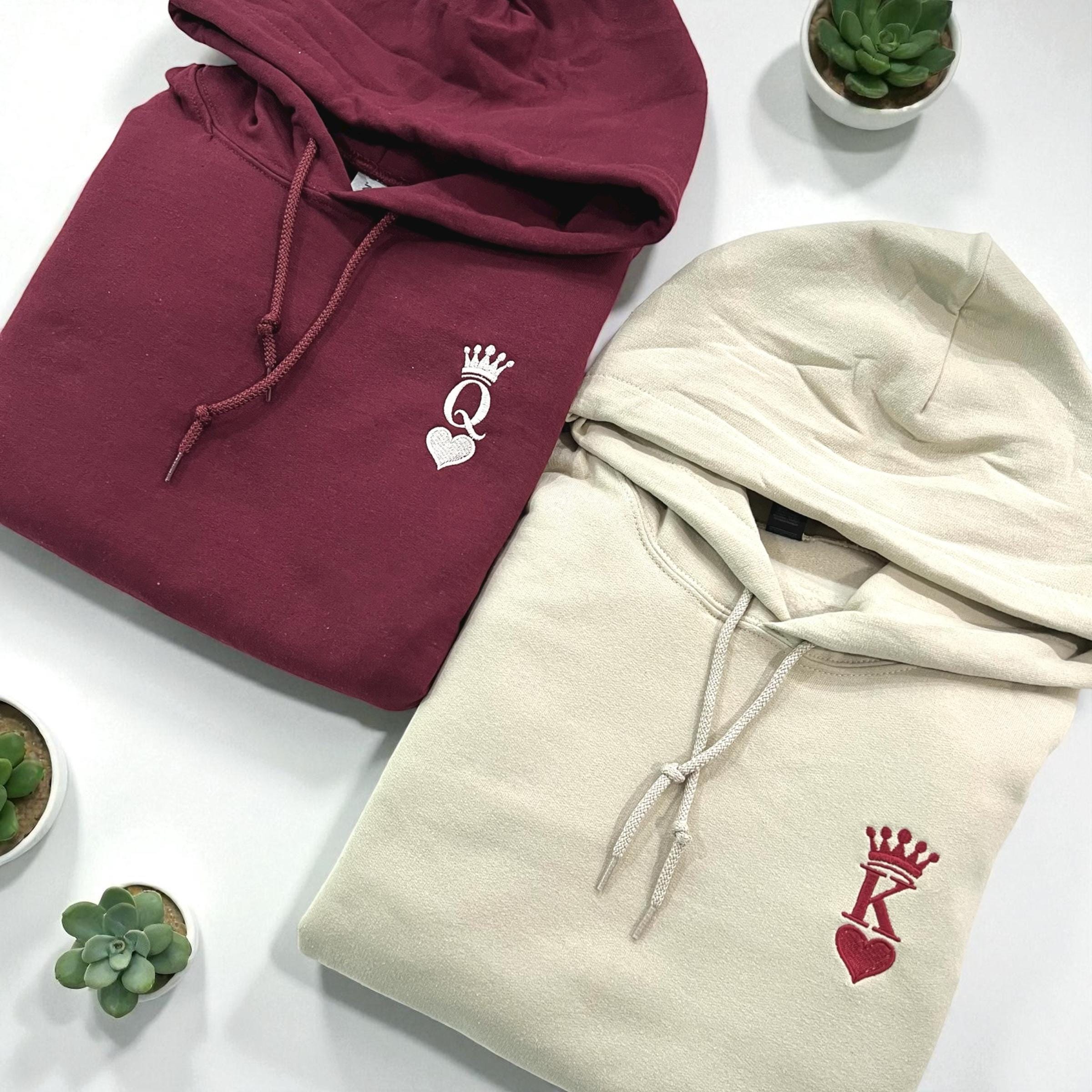 Custom Embroidered Hoodie, King And Queen Of Hearts Couples Hoodies, Christmas Gift, Anniversary Gift