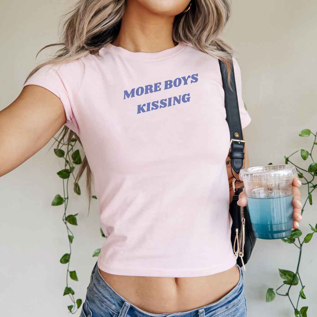 More Boys Kissing Funny Baby Tee Hockey Romance Shirt Enemies To Lovers T Shirt Funny Hockey Shirt Spicy Book Merch Queer Shirt Y2K Baby Tee