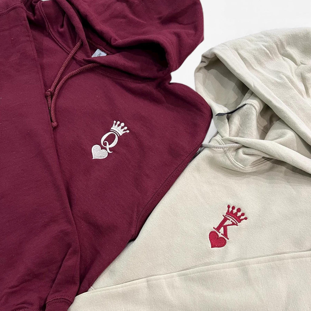 Custom Embroidered Hoodie, King And Queen Of Hearts Couples Hoodies, Christmas Gift, Anniversary Gift