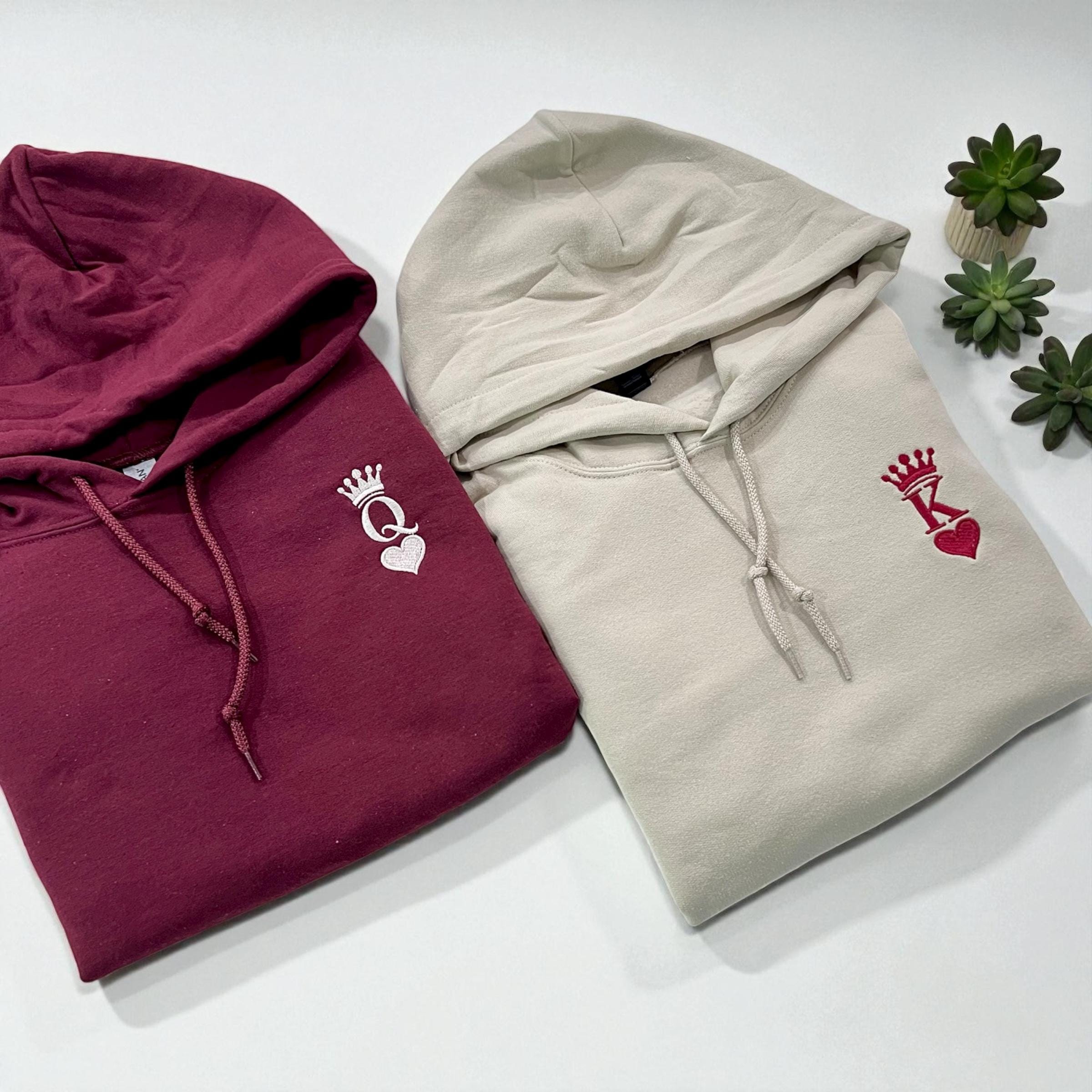 Custom Embroidered Hoodie, King And Queen Of Hearts Couples Hoodies, Christmas Gift, Anniversary Gift