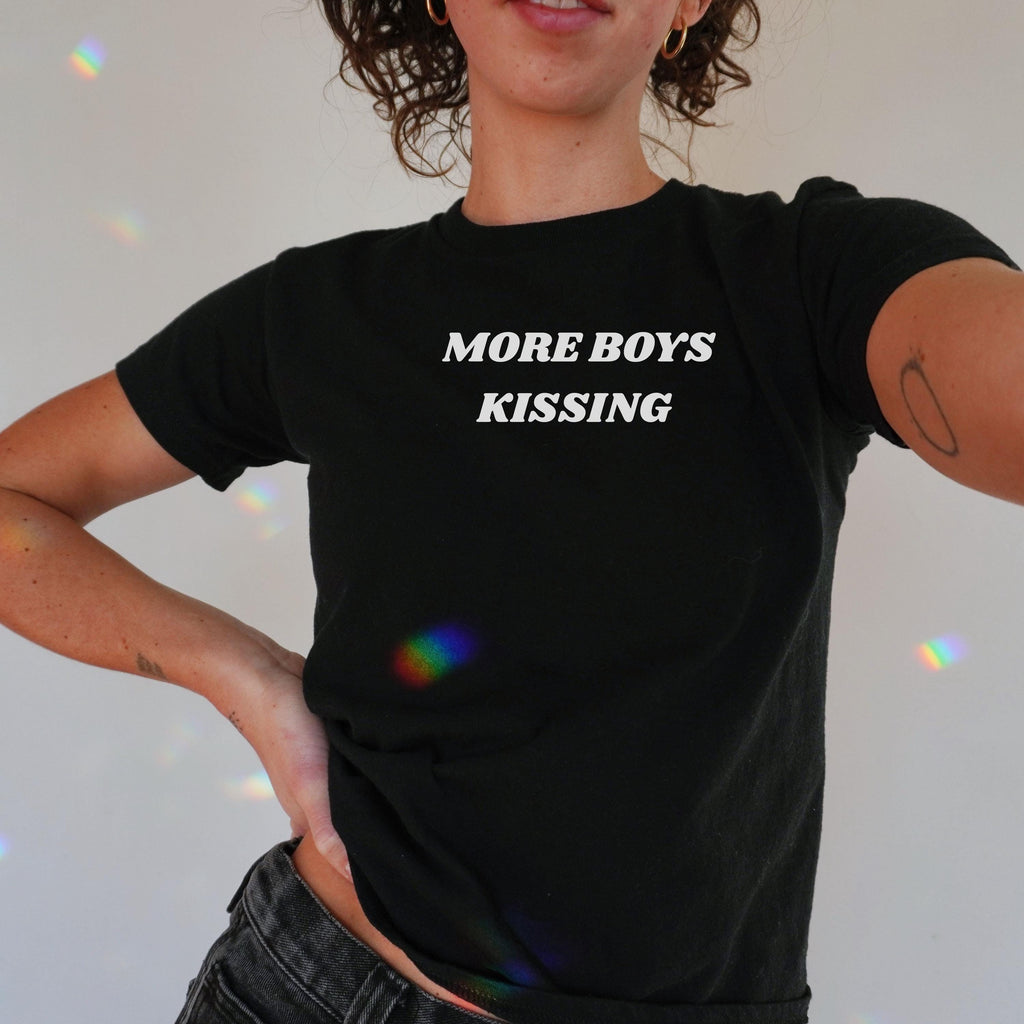 More Boys Kissing Funny Baby Tee Hockey Romance Shirt Enemies To Lovers T Shirt Funny Hockey Shirt Spicy Book Merch Queer Shirt Y2K Baby Tee