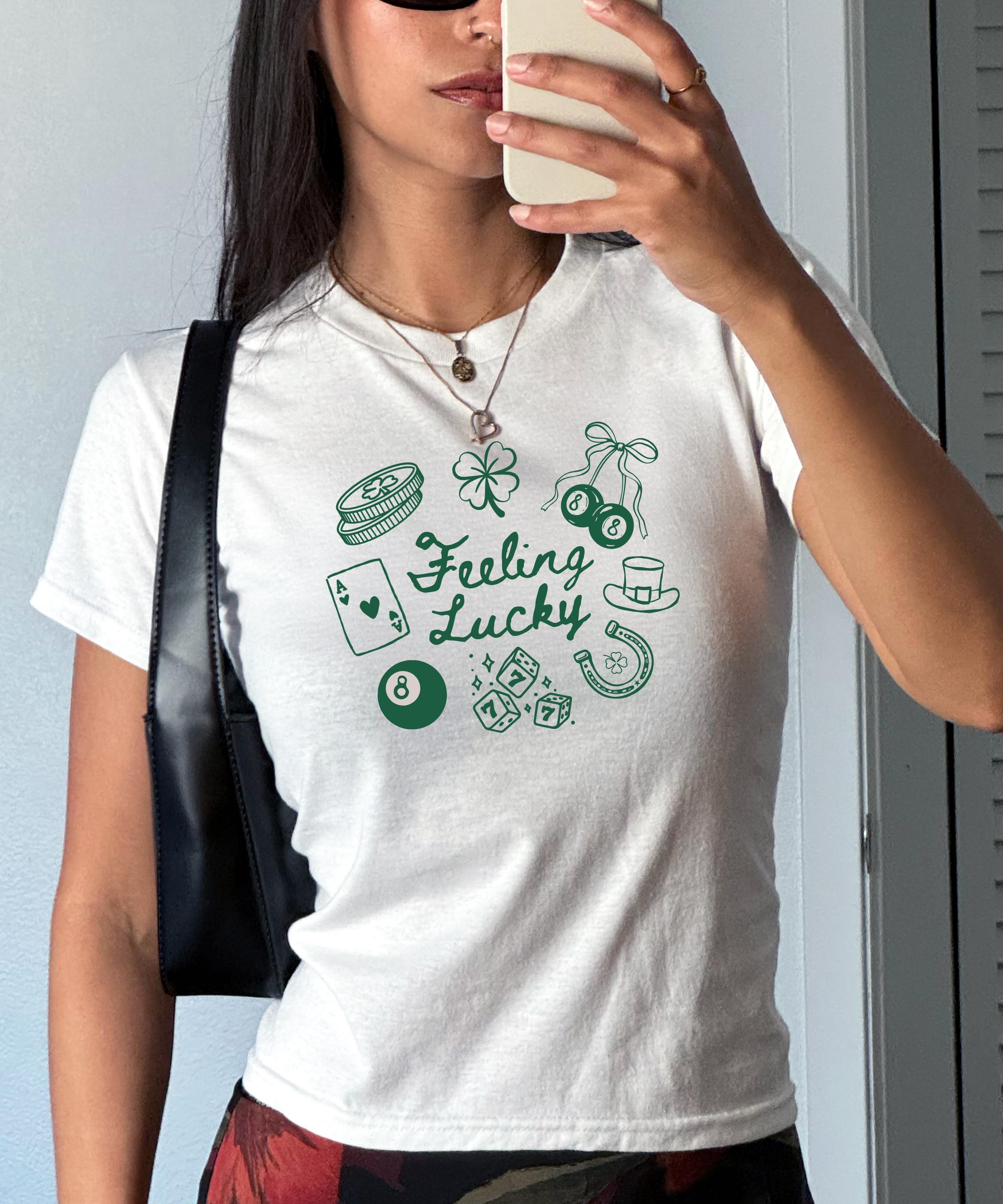 Feeling Lucky Baby Tee, St Patricks Day Baby Tee, St Patty’s Day Shirt, Y2K Trendy 90’s Baby Tee, Lucky 7 Shirt Coquette Tee