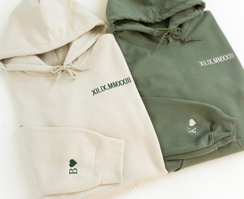 Embroidered Roman Numeral Shirt, Couples Hoodie, Valentine Gift For Couples