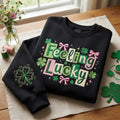 Embroidered Feeling Lucky Sweatshirt, Funny Irish Shirt, St Patrick’s Day Crewneck, Patrick Day Apparel, Woman Lucky Gift