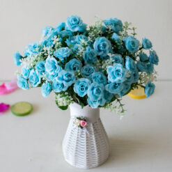 30cm 15Heads Artificial Mini Roses Flower Bouquet, Sky Blue