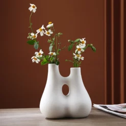 Ceramic White Vase Pampas Grass Nordic Modern, Shape 1