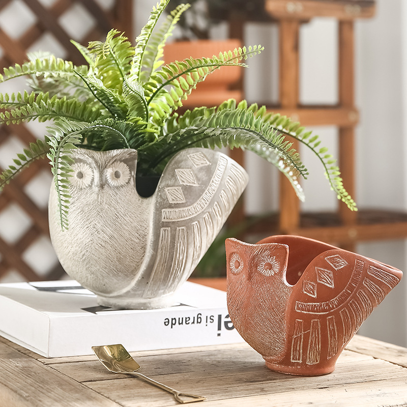 Creative Retro Owl Cement Flower Pot - Image 4