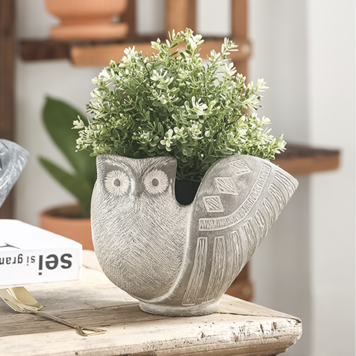 Creative Retro Owl Cement Flower Pot - Image 3