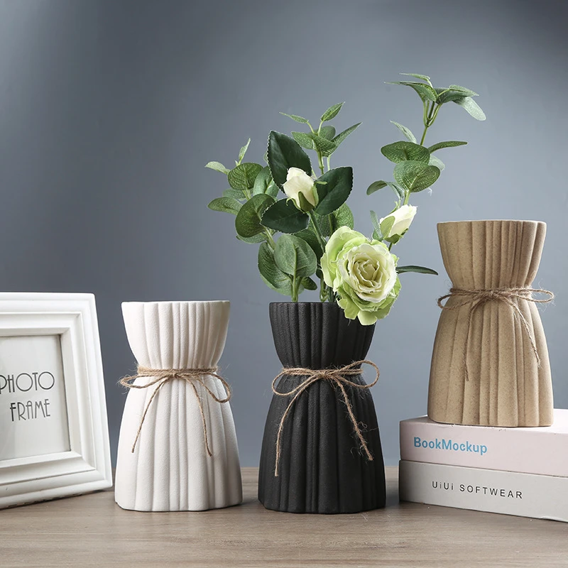 Ceramic Vase Home Decor Pampas Grass Dried Flower, Black - Image 2