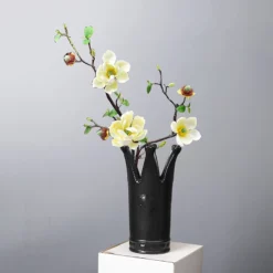 Ceramic Crown Vase Centerpieces, Black