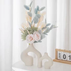 Ceramic White Nordic Vase of 2 Modern Minimalist Decorative