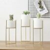 Nordic Style Ceramic Flower Plant Pot with Iron Stand, 3 Set