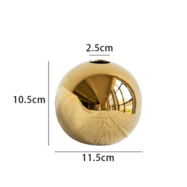 Golden Electroplated Ceramic Ball Flower Vase - Image 2