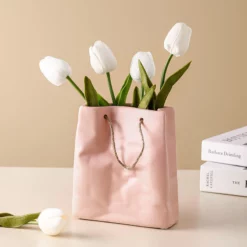 Nordic Creative Shopping Basket ceramic Vase Bag, Pink