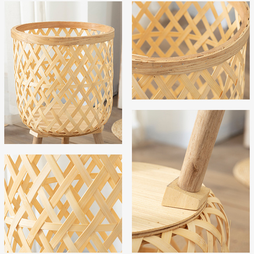 Handmade Bamboo Woven Plant Flower Pot with Stand - Image 6