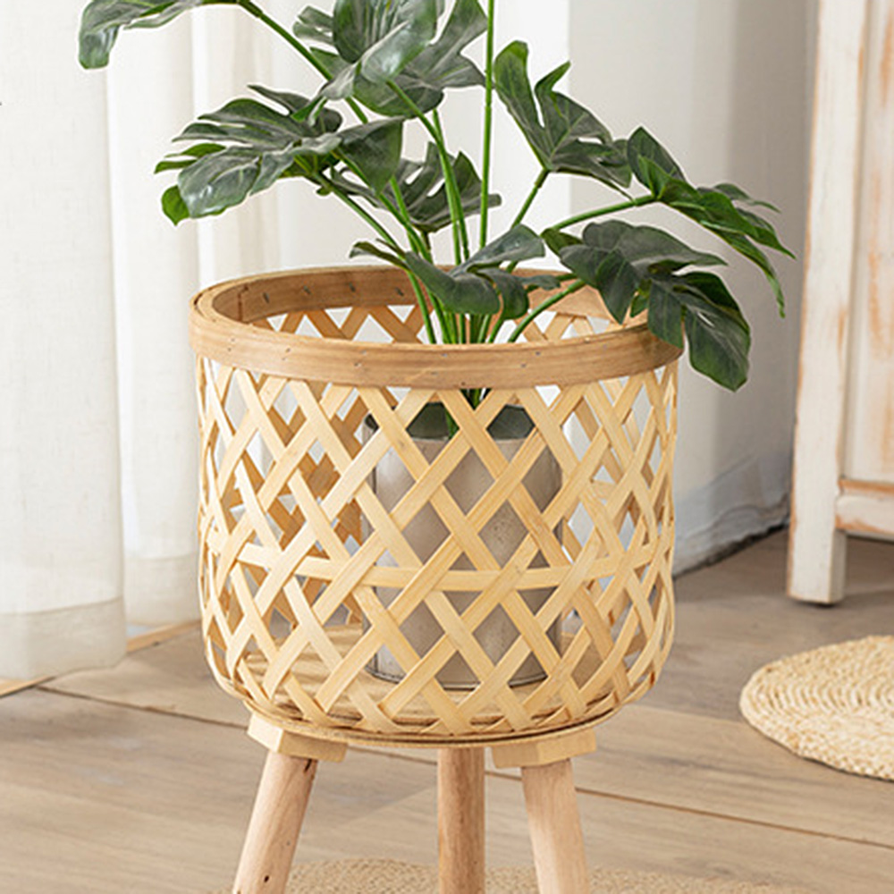 Handmade Bamboo Woven Plant Flower Pot with Stand