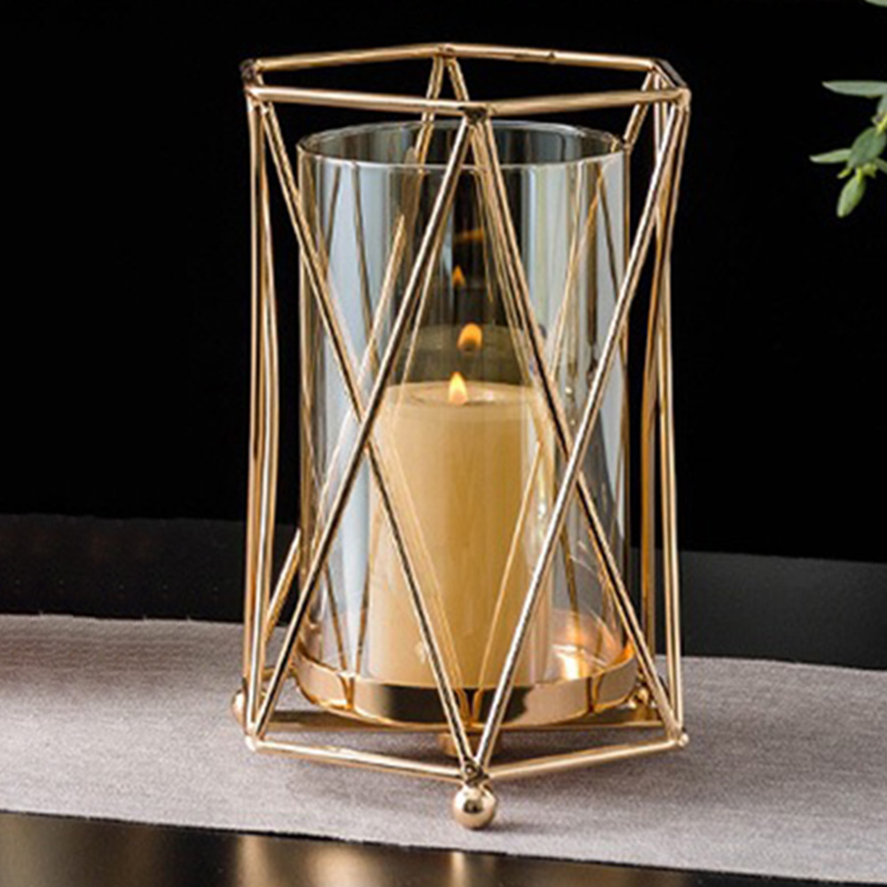 Modern Golden Metal Geometric Glass Flower Vase - Image 3