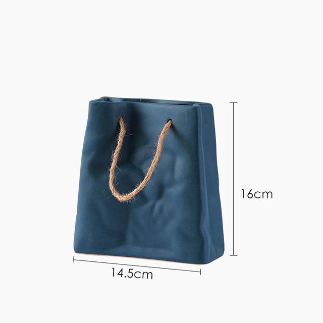 Nordic Creative Shopping Basket ceramic Vase Bag, Dark Blue - Image 2