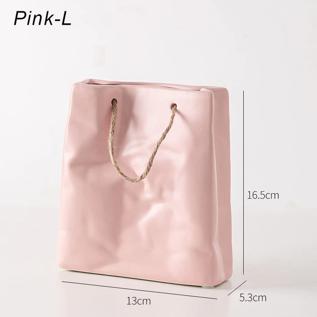 Nordic Creative Shopping Basket ceramic Vase Bag, Pink - Image 2