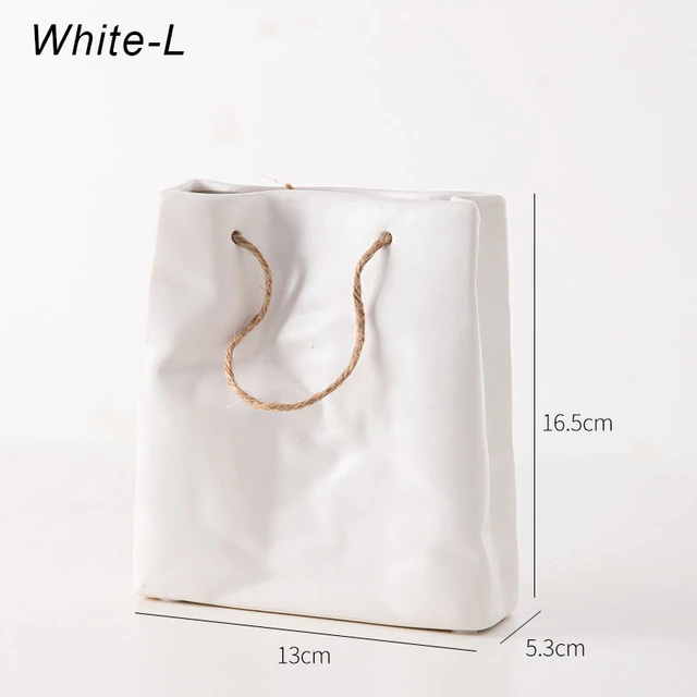 Nordic Creative Shopping Basket ceramic Vase Bag, White - Image 2