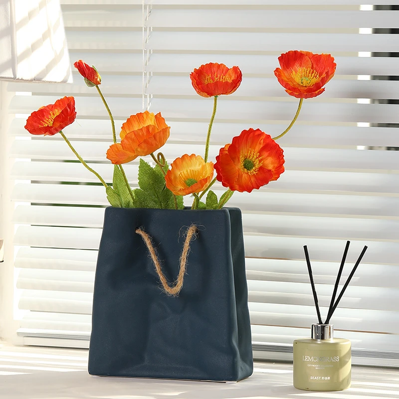 Nordic Creative Shopping Basket ceramic Vase Bag, Dark Blue