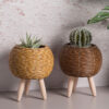 Nordic Style Woven Rattan Plant Pot Basket With Wooden Legs