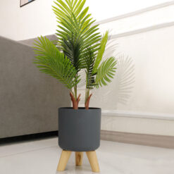 Floor-standing Round Flower Pot with Self Watering Drainage System With Wooden Legs