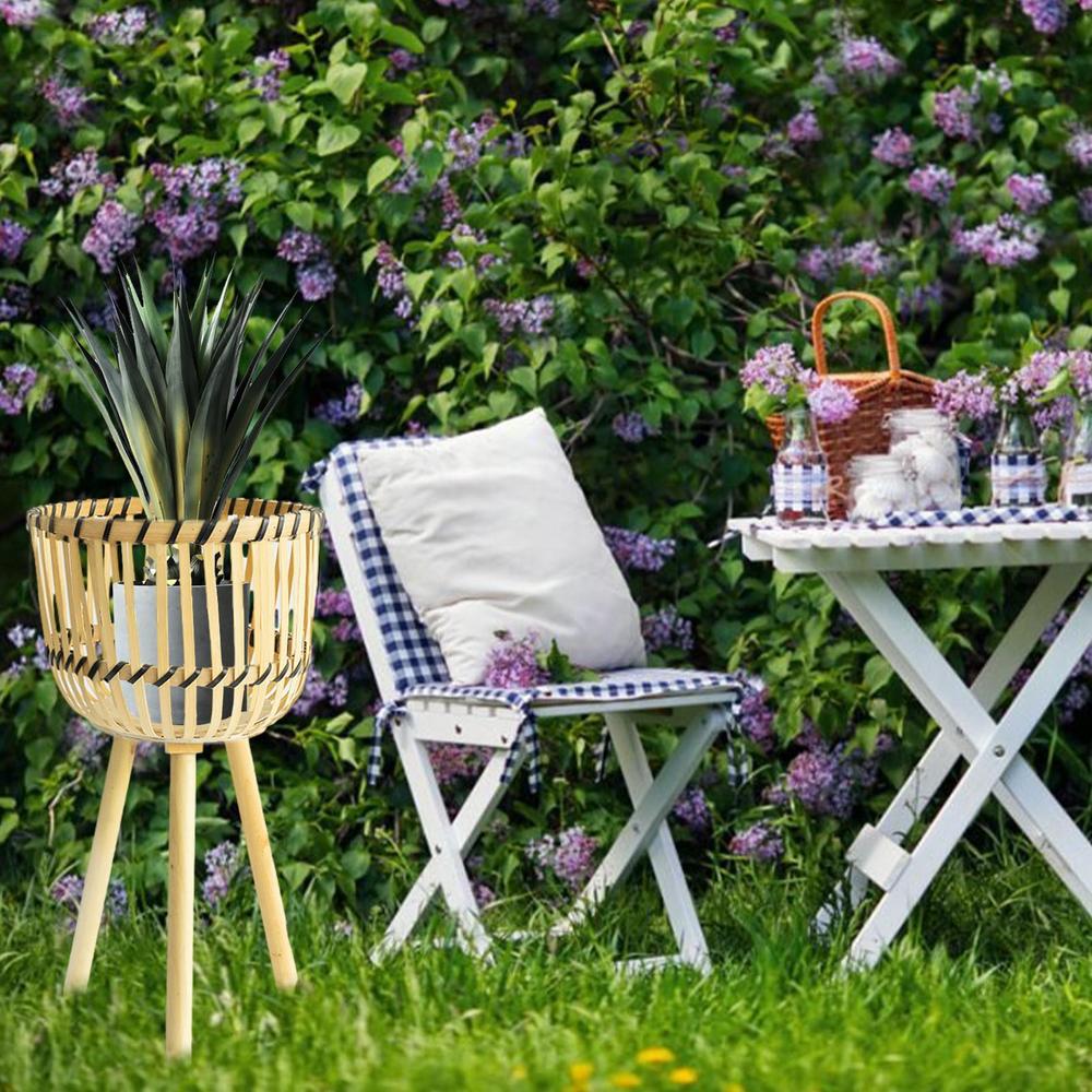 Handwoven Bamboo Planter Holder With Legs Home Decoration - Image 3