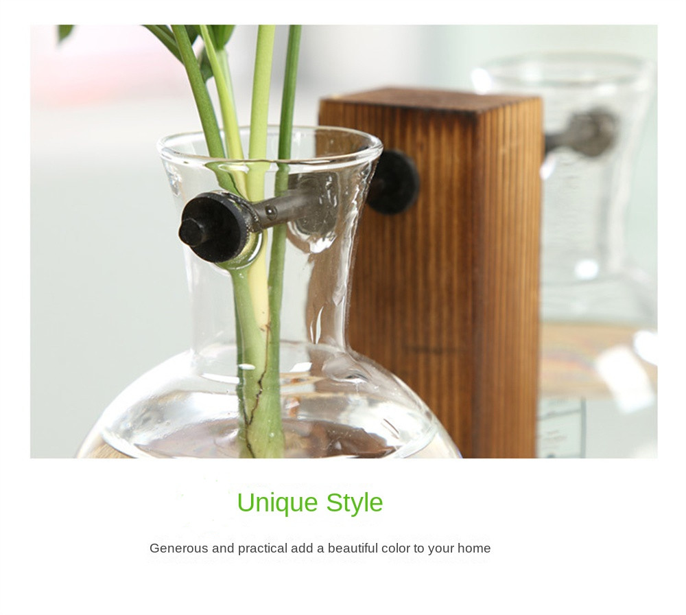 Creative Glass Terrarium Hydroponic Plant Pot with Wooden Frame - Image 2