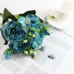 1 Blue Bundle Silk Peony Bouquet Home Decoration
