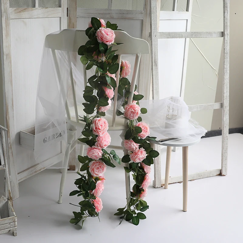 Pink Silk Peony Flower Rattan Artificial Hanging Wedding Home Decoration - Image 3