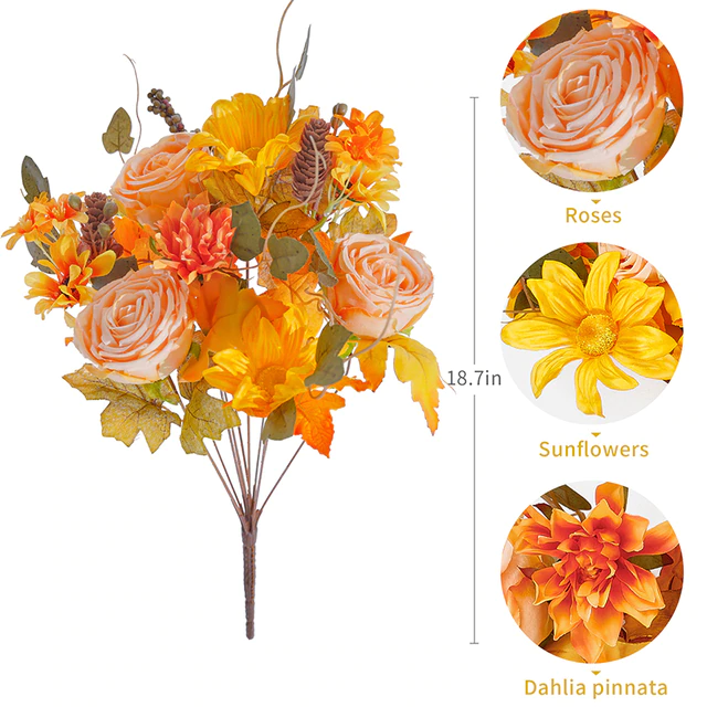 Silk Sunflower Autumn Flowers Artificial Bouquet Fake Home Decoration - Image 3