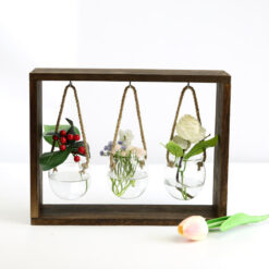 Creative Wooden Frame Transparent Glass Hydroponic Plant Pot Vase