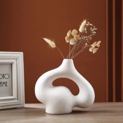 Ceramic White Vase Pampas Grass Nordic Modern, Shape 4