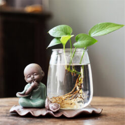 Terrarium Hydroponic Tabletop Plant Vases with Creative Monk Buddha Figures