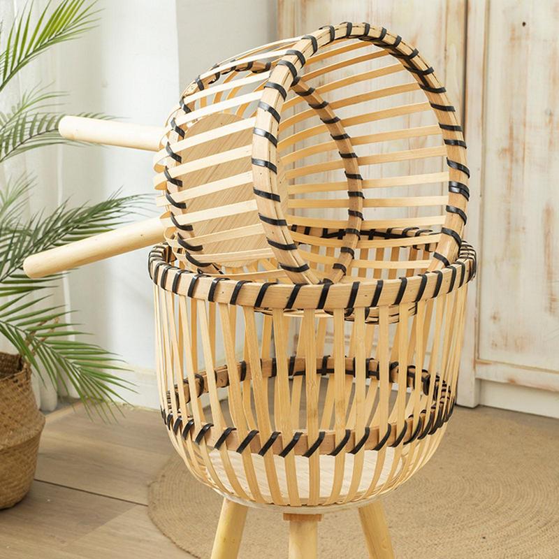 Handwoven Bamboo Planter Holder With Legs Home Decoration - Image 5