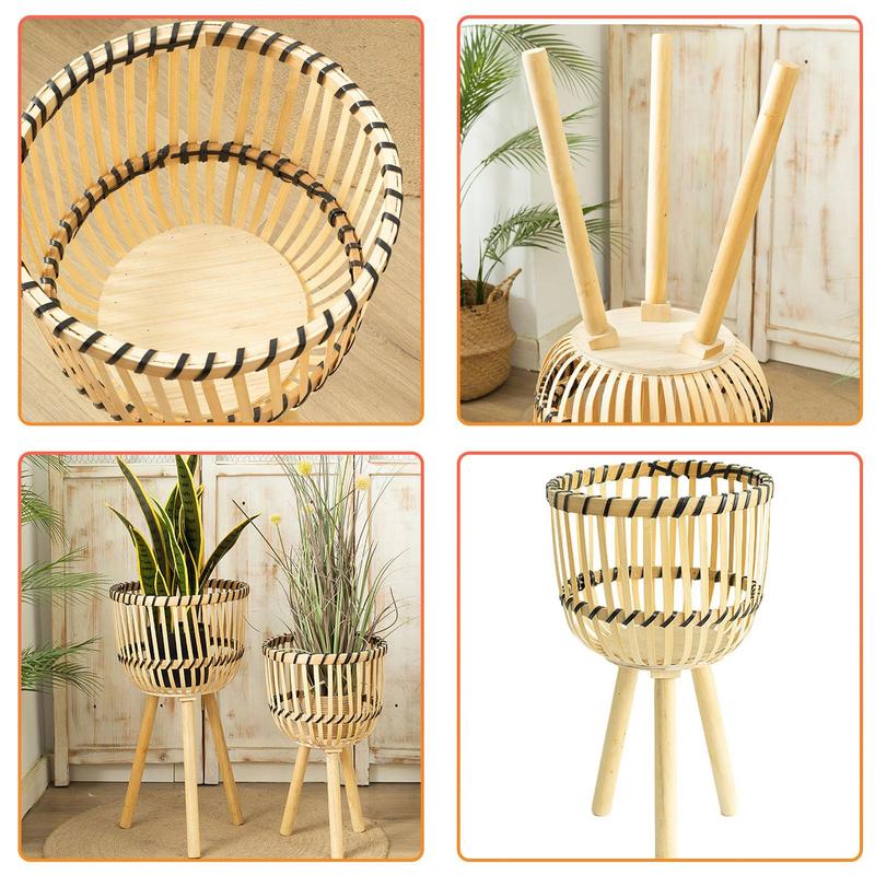 Handwoven Bamboo Planter Holder With Legs Home Decoration - Image 7