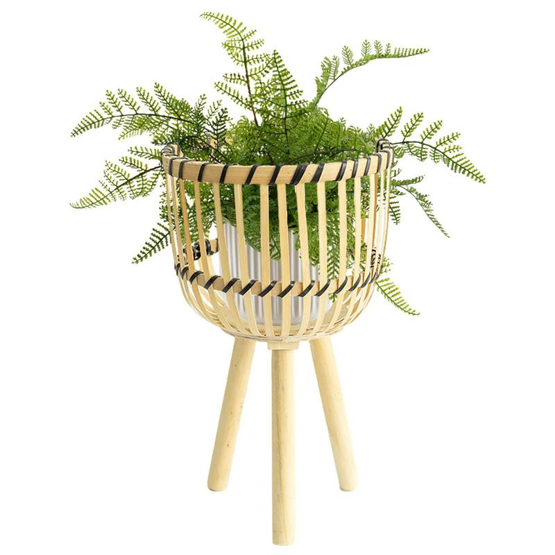 Handwoven Bamboo Planter Holder With Legs Home Decoration - Image 2