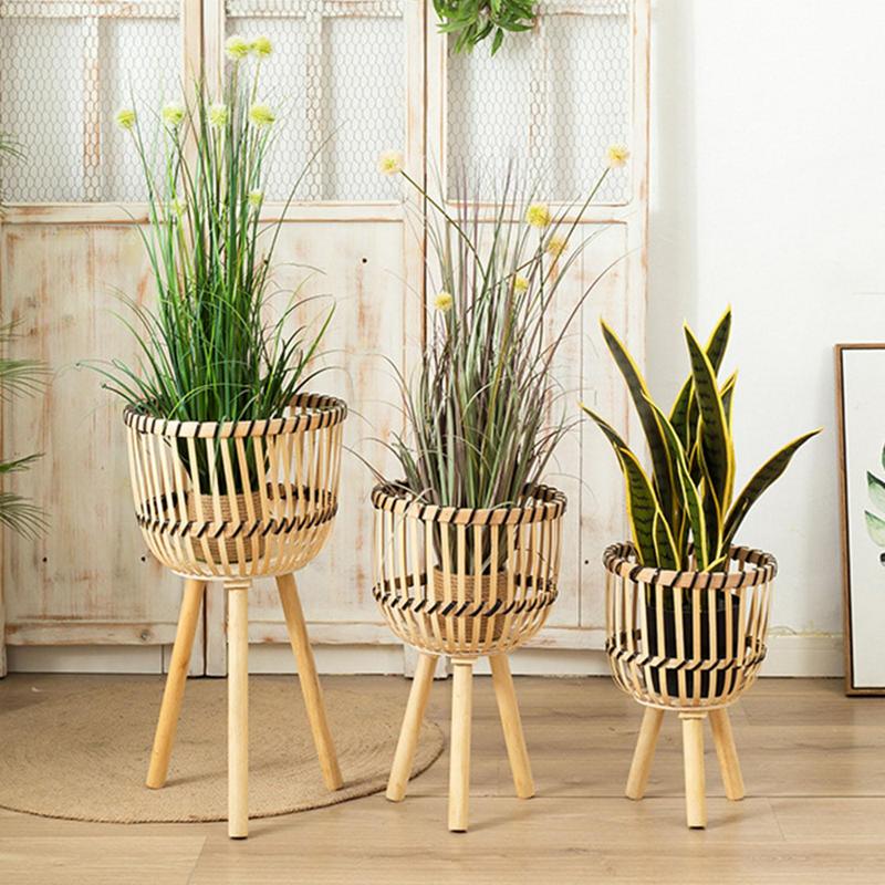 Handwoven Bamboo Planter Holder With Legs Home Decoration - Image 4