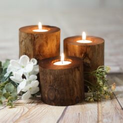 Set of 3 Log Candle Holders, Wedding Center Pieces