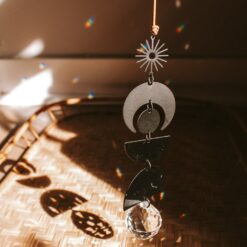 Black Metal Sun Catcher, Hanging Crystal Prism, Boho Home Decor